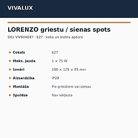 LORENZO griestu/sienas spots 1×E27 koka/melna apdare (VIVALUX)