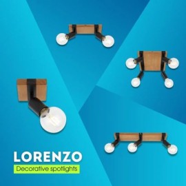 LORENZO griestu/sienas spots E27, koka/melna apdare (VIVALUX)