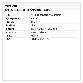 DON LC SR-B krēslas sensors melns, 230V, IP44, 15A (VIVALUX)