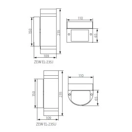 Fasādes gaismeklis ZEW EL-235U-GR, 2 x JDR Gu10 max. 35W, IP44, pelēks