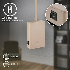 Briloner SMOOTH 4067011 rechargeable dimmable LED reading light with flexible arm, 2 W, 150 lm, 3000 K, beige