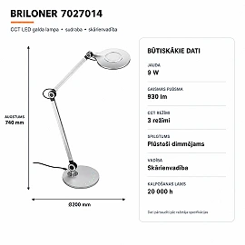 CCT LED desk lamp 9W 930lm touch dimmable silver (Briloner 7027014)