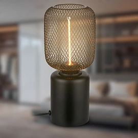 Rist table lamp with wire mesh, E27, 4W, 1800K, black (Briloner 7583015)