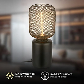Rist table lamp with wire mesh, E27, 4W, 1800K, black (Briloner 7583015)