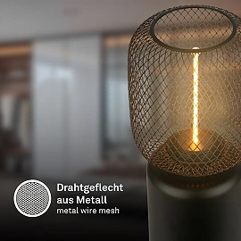Rist table lamp with wire mesh, E27, 4W, 1800K, black (Briloner 7583015)