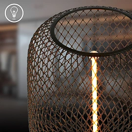 Rist table lamp with wire mesh, E27, 4W, 1800K, black (Briloner 7583015)