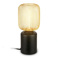Rist table lamp with wire mesh, E27, 4W, 1800K, black/gold (Briloner 7583017)