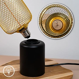 Rist table lamp with wire mesh, E27, 4W, 1800K, black/gold (Briloner 7583017)