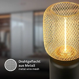 Rist table lamp with wire mesh, E27, 4W, 1800K, black/gold (Briloner 7583017)