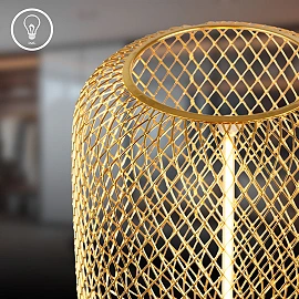 Rist table lamp with wire mesh, E27, 4W, 1800K, black/gold (Briloner 7583017)