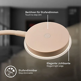 Megg LED desk lamp, 8W, 800lm, 3000K, dimmable, beige (Briloner 7585011)