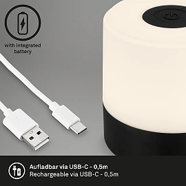 LED battery table lamp 7 cm, 2 W, 150 lm, IP44, black