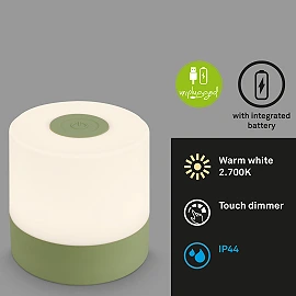 LED battery table lamp 7 cm, 2 W, 150 lm, IP44, green