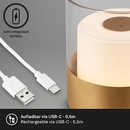 LED battery table lamp 10 cm, 2 W, 150 lm, IP44, gold