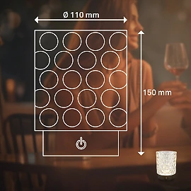 LED battery table lamp SUNORA 11 cm, 2 W, 150 lm, 2700K, IP44, clear (Briloner)