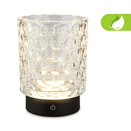 LED battery table lamp SUNORA 11 cm, 2 W, 150 lm, 2700K, IP44, clear (Briloner)