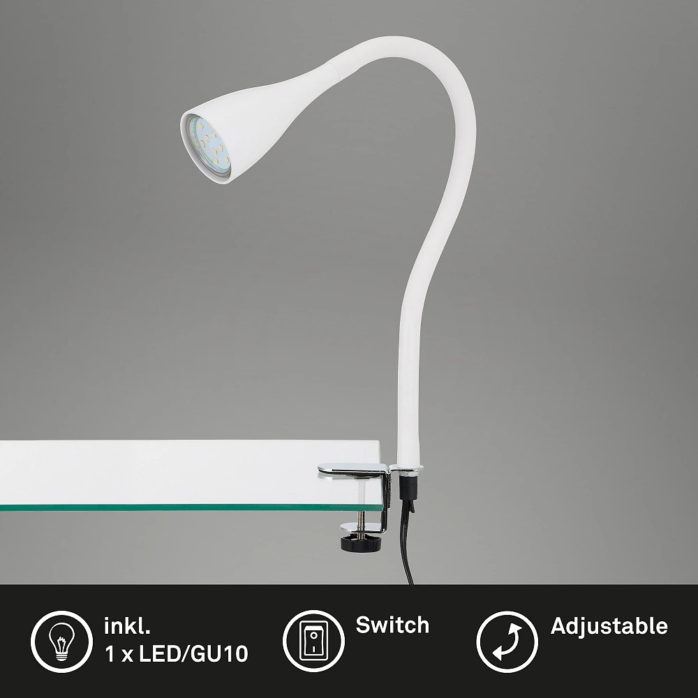 Flexible clamp light ELASTI 60 cm, 1×GU10 (3 W, 250 lm), 3000K, IP20, white (Briloner)