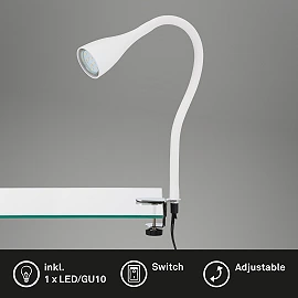 Flexible clamp light ELASTI 60 cm, 1×GU10 (3 W, 250 lm), 3000K, IP20, white (Briloner)