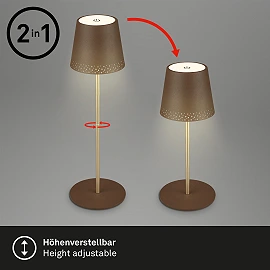 LED battery table lamp 38 cm, 2.6 W, 280 lm, IP44, brown/gold