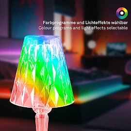 LED RGB battery table lamp 25.5 cm, 2.3 W, 65 lm, IP20, transparent (Briloner)