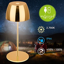 Briloner SERINA Mini cordless LED table lamp Ø80×200 mm 2.5W 150lm 2700K IP44 touch dimmable gold
