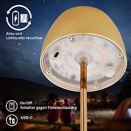 Briloner SERINA Mini cordless LED table lamp Ø80×200 mm 2.5W 150lm 2700K IP44 touch dimmable gold