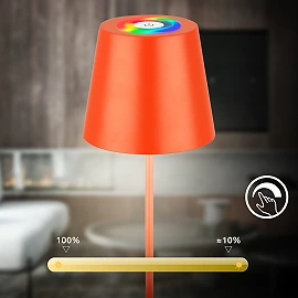 LED RGBW battery table lamp 12x36 cm, 2.5 W, 200 lm, IP44, orange, 3-in-1 bottle top (Briloner)