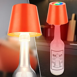 LED RGBW battery table lamp 12x36 cm, 2.5 W, 200 lm, IP44, orange, 3-in-1 bottle top (Briloner)