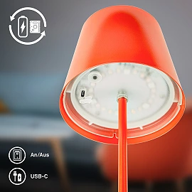 LED RGBW battery table lamp 12x36 cm, 2.5 W, 200 lm, IP44, orange, 3-in-1 bottle top (Briloner)