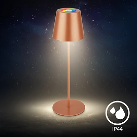 LED RGBW battery table lamp Calida 12×36 cm, 2.5 W, 200 lm, IP44, bronze