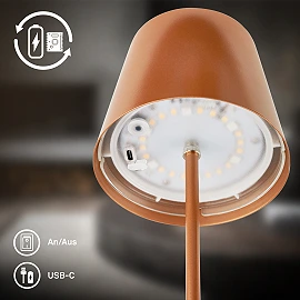 LED RGBW battery table lamp Calida 12×36 cm, 2.5 W, 200 lm, IP44, bronze