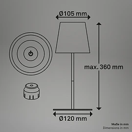 LED RGBW battery table lamp Calida 12×36 cm, 2.5 W, 200 lm, IP44, bronze