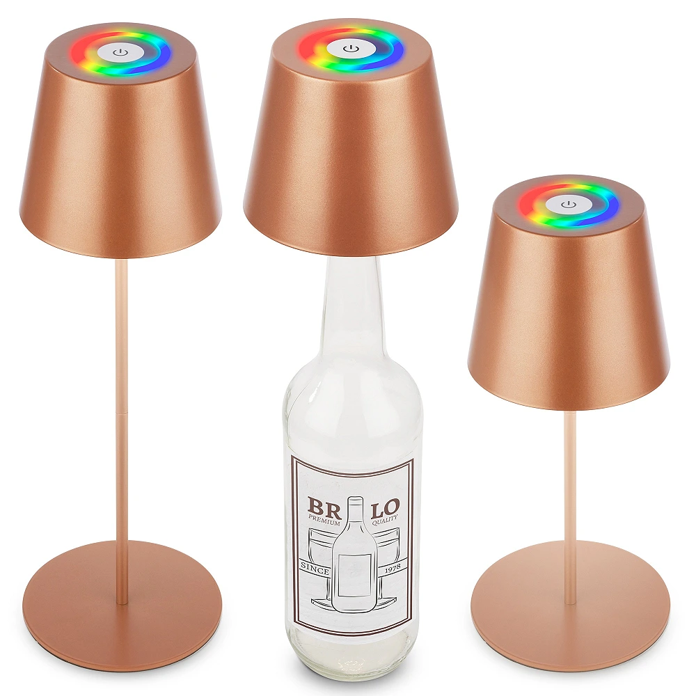 LED RGBW battery table lamp Calida 12×36 cm, 2.5 W, 200 lm, IP44, bronze