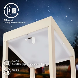 LED battery lantern LUCA 13x31.5 cm, 5 W, 450 lm, IP44, beige