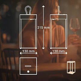 LED battery lantern LUCA 13x31.5 cm, 5 W, 450 lm, IP44, beige