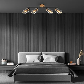 Adjustable ceiling light bar HEMA, 68 cm, 4xE27, smoke glass, black/wood