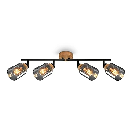Adjustable ceiling light bar HEMA, 68 cm, 4xE27, smoke glass, black/wood
