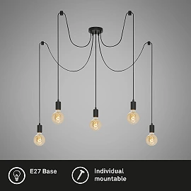 Ceiling light Ø 100 cm, 5×E27, black (Briloner)