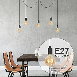 Ceiling light Ø 100 cm, 5×E27, black (Briloner)
