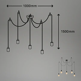 Ceiling light Ø 100 cm, 5×E27, black (Briloner)