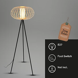 Floor lamp 153 cm, 1×E27 max 10W, bamboo wood colour (Briloner)