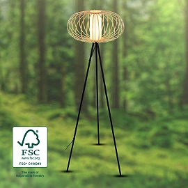 Floor lamp 153 cm, 1×E27 max 10W, bamboo wood colour (Briloner)