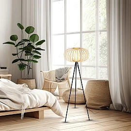 Floor lamp 153 cm, 1×E27 max 10W, bamboo wood colour (Briloner)