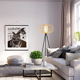 Floor lamp 153 cm, 1×E27 max 10W, bamboo wood colour (Briloner)