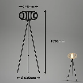 Floor lamp 153 cm, 1×E27 max 10W, bamboo wood colour (Briloner)