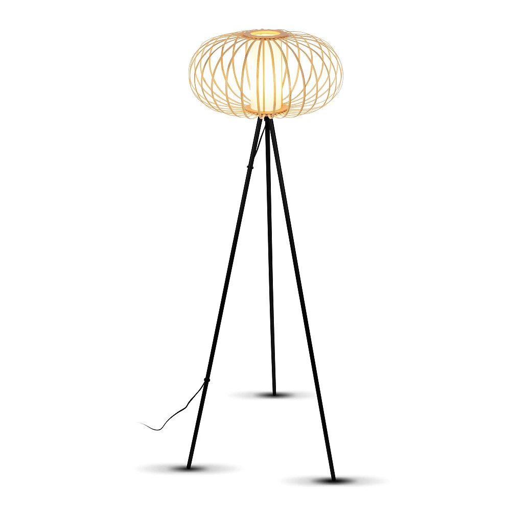 Floor lamp 153 cm, 1×E27 max 10W, bamboo wood colour (Briloner)