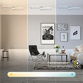 CCT ceiling LED lamp 119.5 cm, 45W, max 5000 lm, aluminium/chrome (Briloner)