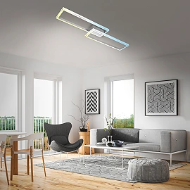 CCT ceiling LED lamp 119.5 cm, 45W, max 5000 lm, aluminium/chrome (Briloner)