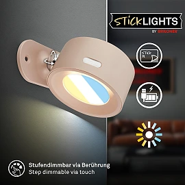 LED battery wall light TARI 1.6W 160lm CCT, dimmable, USB-C, beige (Briloner)