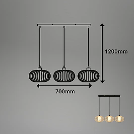 Pendant ceiling lamp 120 cm, 3×E27 max 10W, bamboo wood colour (Briloner)